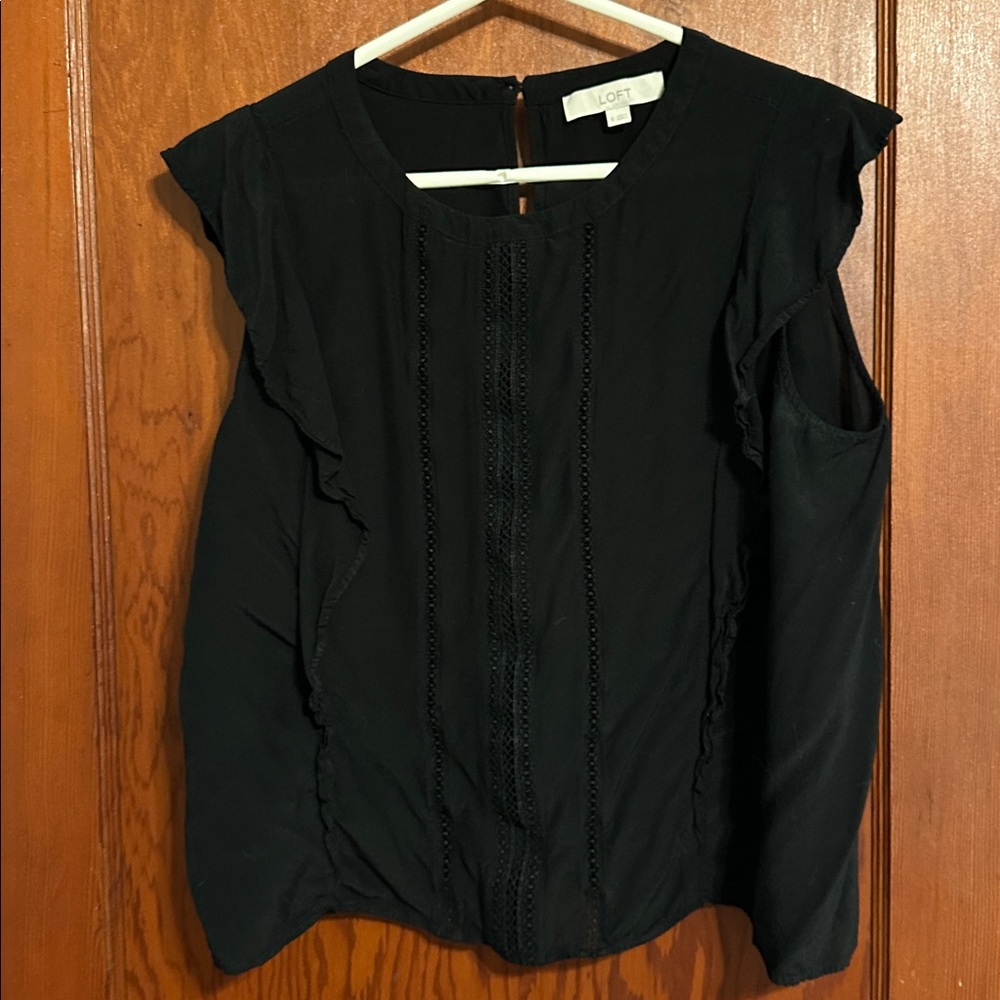 *BOGO FREE* LOFT Black Ruffle Trim Top XL